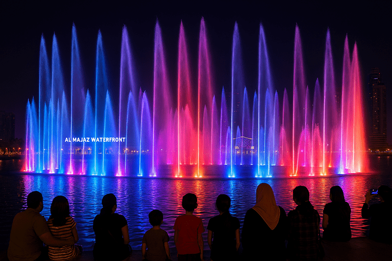 Al Majaz Waterfront musical fountain show and family activities in Sharjah