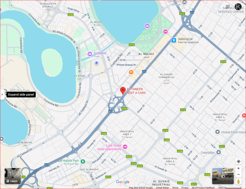 Map of Al Taneen Rent A Car locations in Sharjah and Dubai