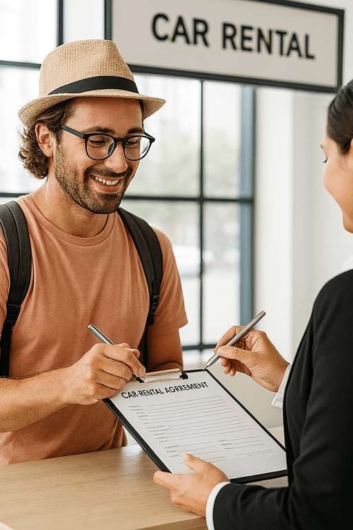 Tourist renting a car in Sharjah with international license
